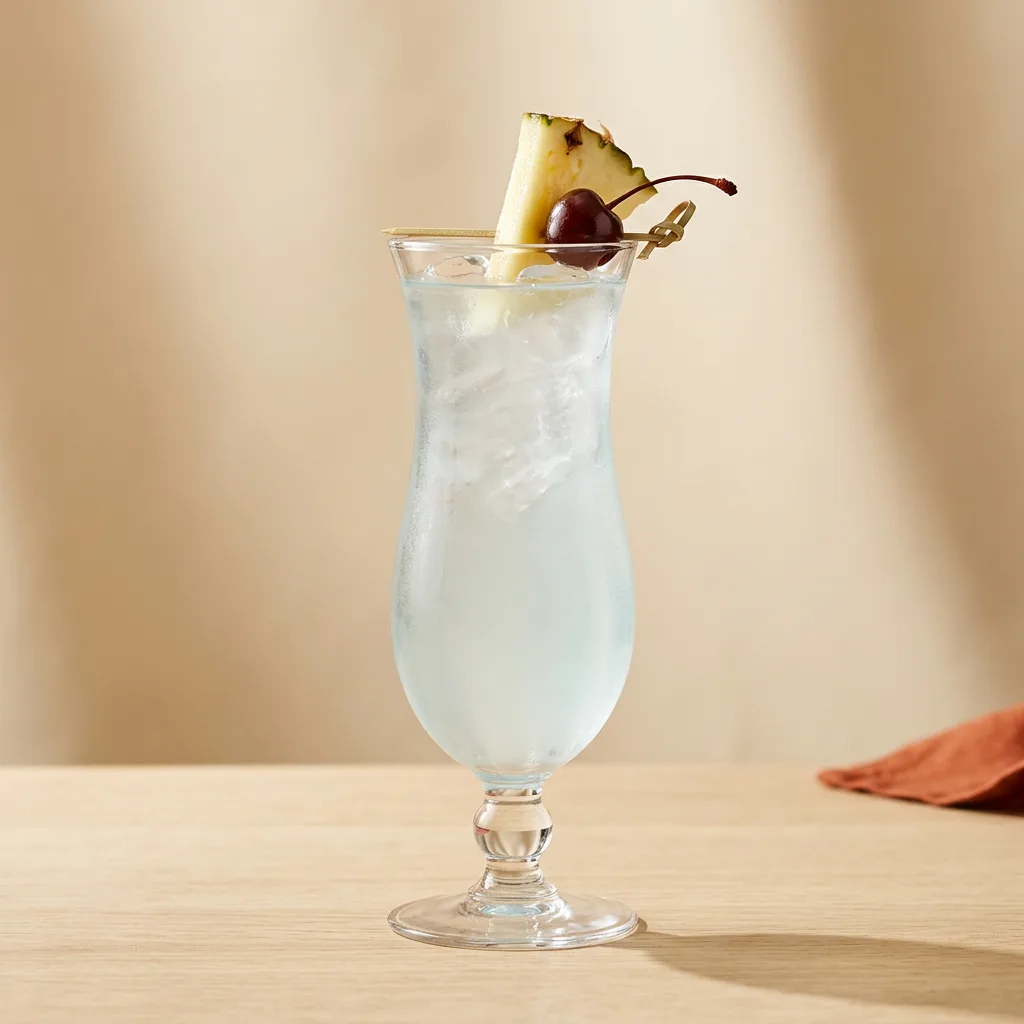 Blue Hawaiian cocktail in a hurricane glass