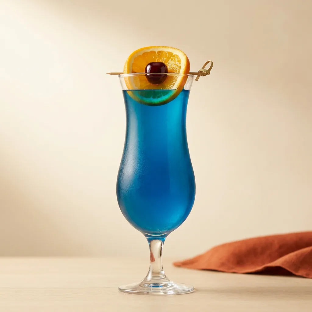 Blue Lagoon cocktail in a hurricane glass
