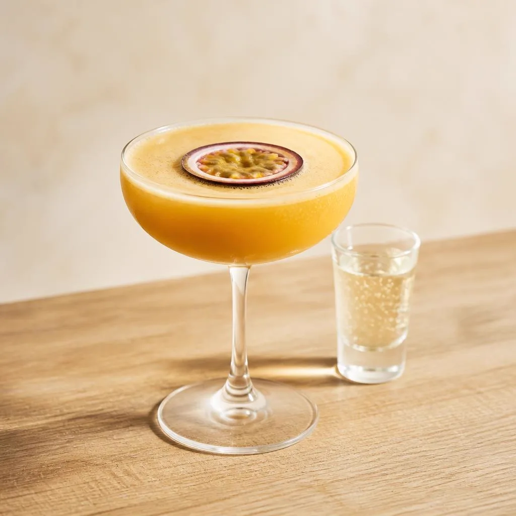 Pornstar Martini cocktail in a coupe glass